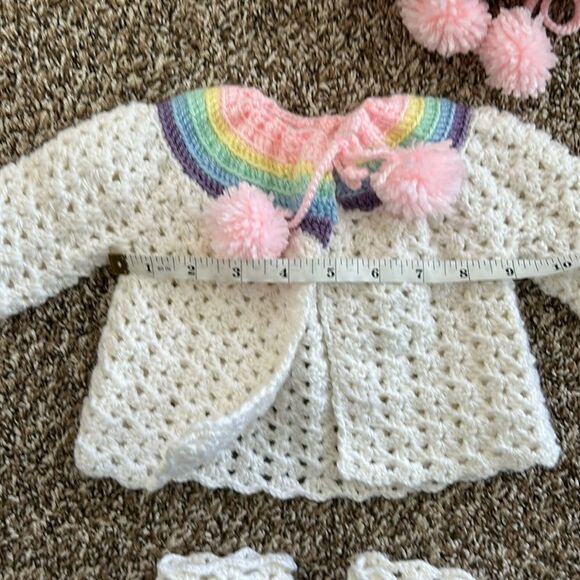 Handknit Crochet Baby Vintage Rainbow Sweater, Hat & Bootie Set - Picture 2 of 7